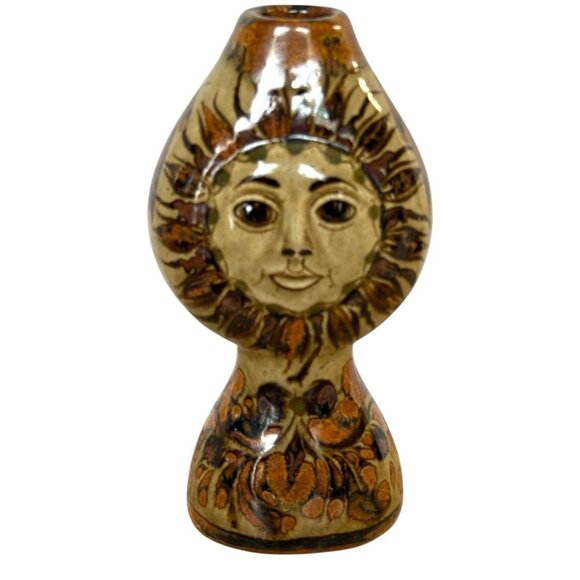 Vintage Tonala Sun Face Pottery Vase by Carlos Villanueva Mexico - Picture 2 of 8